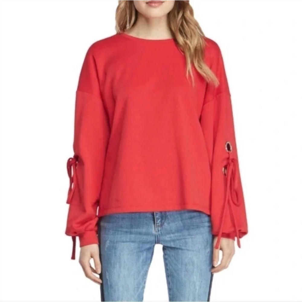 Velvet Heart Red Blouse Shirt with lace up arm cutouts size medium NEW